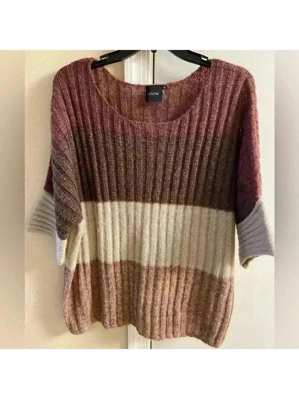 Cliche sweater crewneck pullover elbow length sleeve wool mohair blend Medium